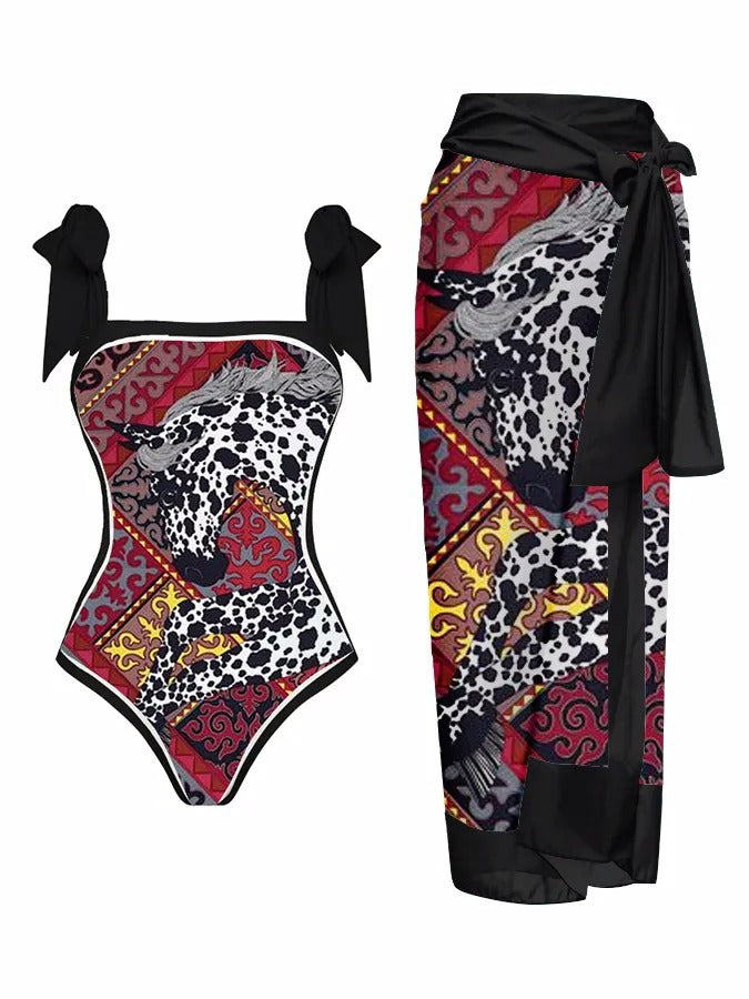 Swimwear Multi Color Printed Chiffon Dress One Piece Sunscreen Swimsuit Bella Mia